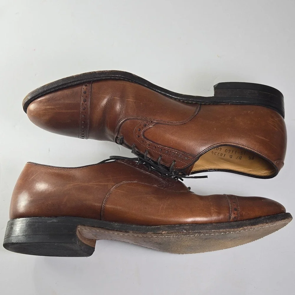 Johnston Murphy Heritage Cap Toe Oxfords‎ Brown Leather Men's Dress Shoes 9.5